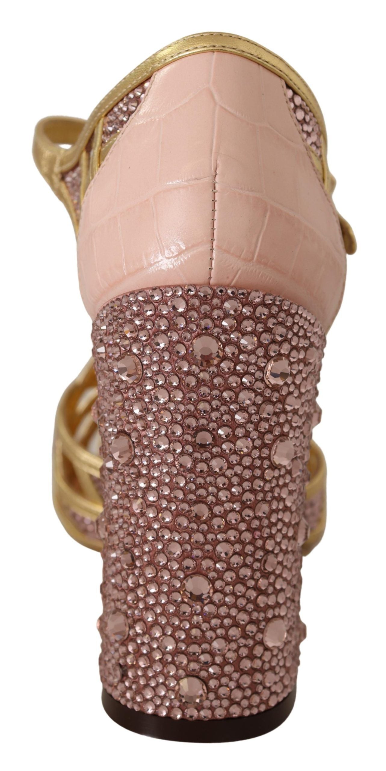 Dolce &amp; Gabbana Escarpins en cuir et cristal en or rose, chaussures à bride en T