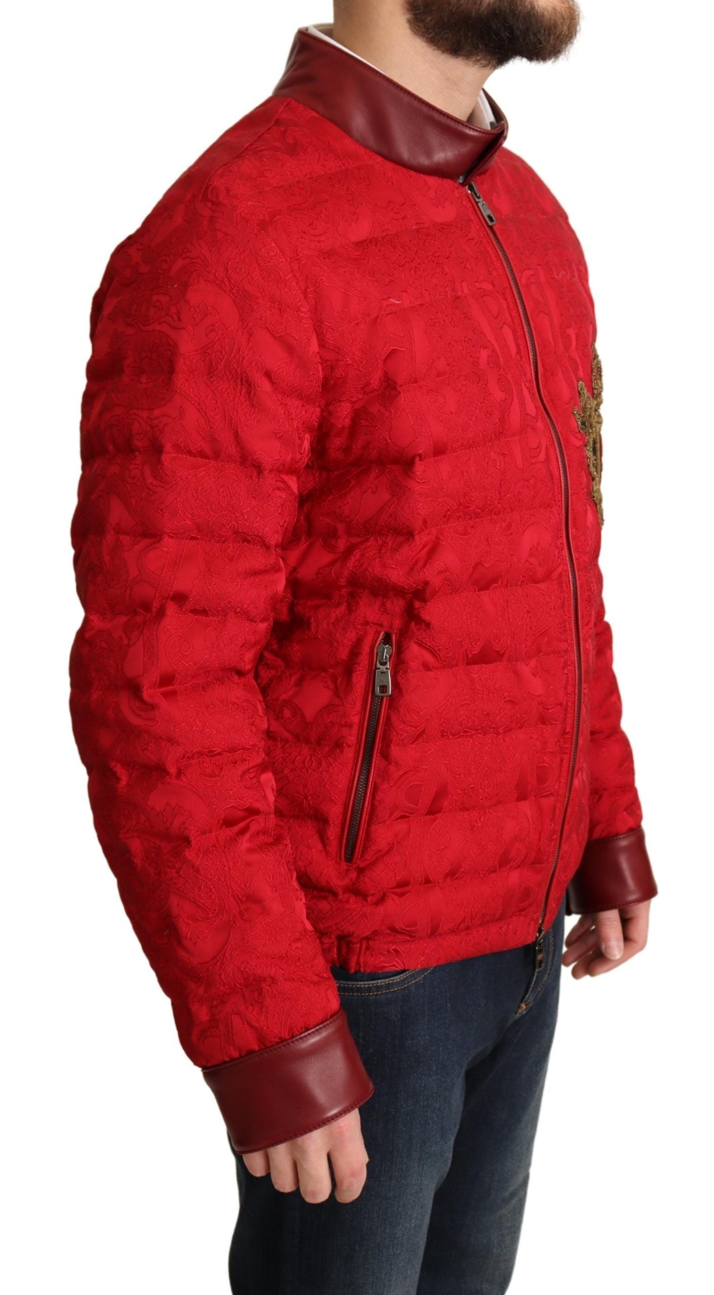 Dolce &amp; Gabbana Bomber en brocart rouge avec logo couronne dorée