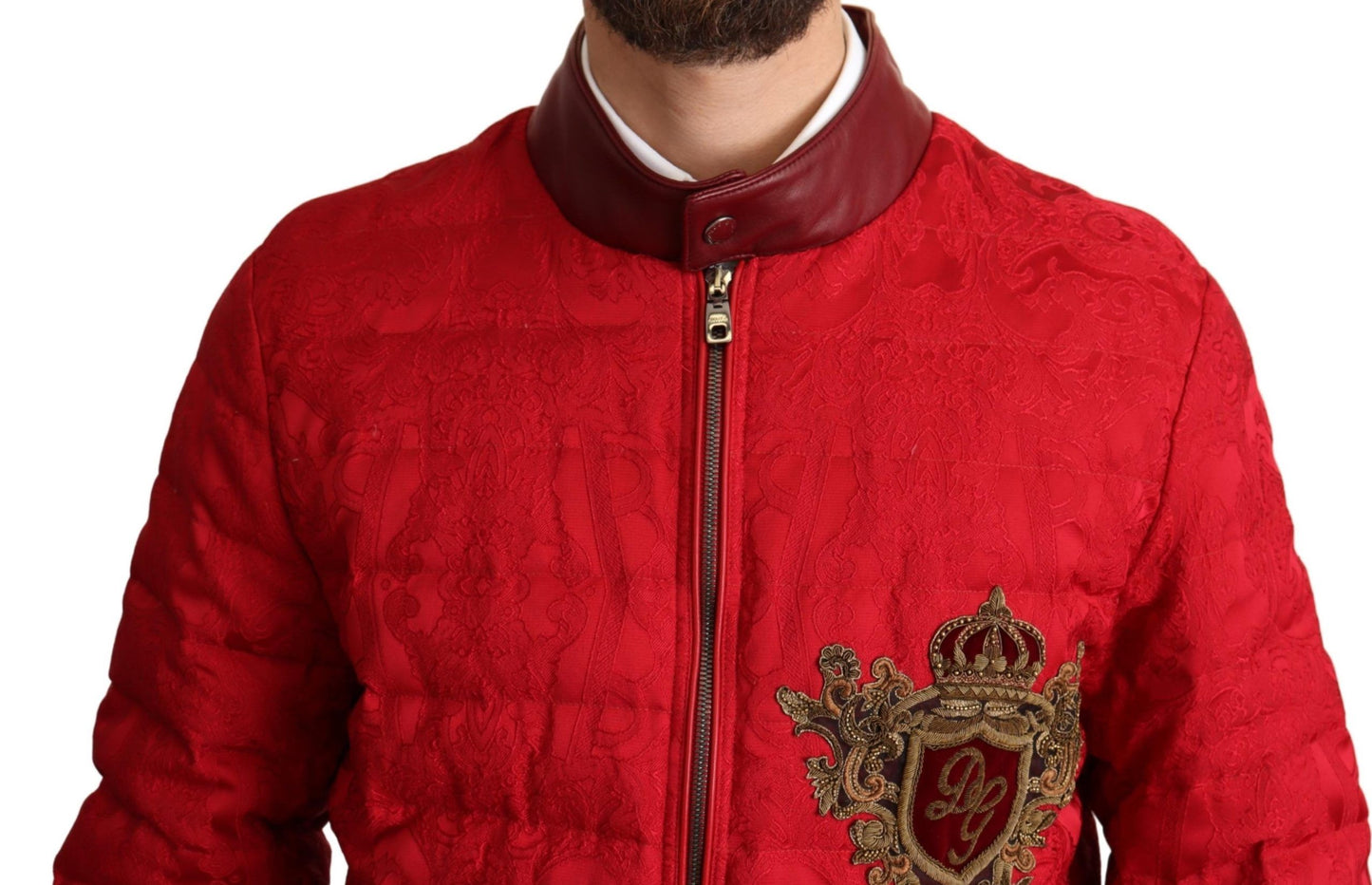 Dolce &amp; Gabbana Bomber en brocart rouge avec logo couronne dorée