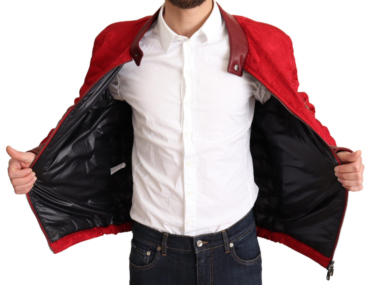 Dolce &amp; Gabbana Bomber en brocart rouge avec logo couronne dorée