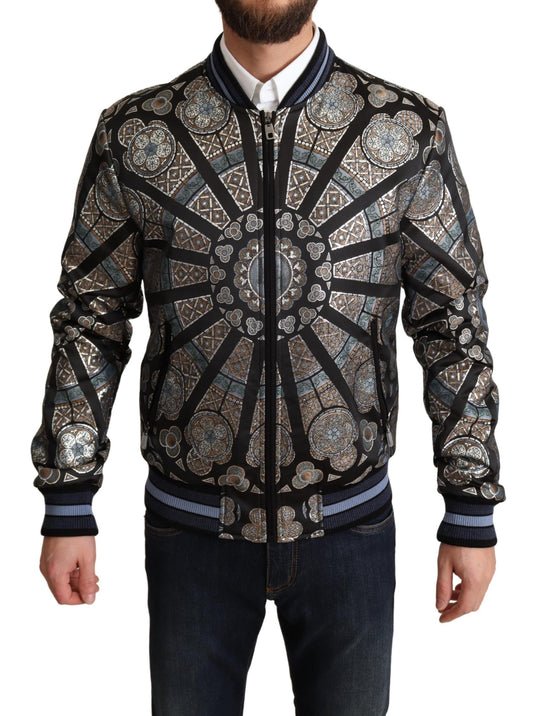 Dolce &amp; Gabbana Bleu Jacquard Motif Bomber Manteau Veste Homme