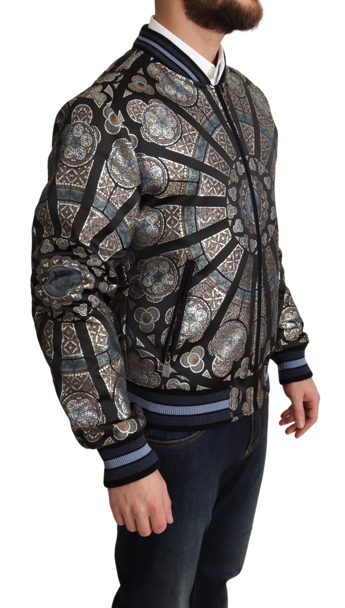 Dolce &amp; Gabbana Bleu Jacquard Motif Bomber Manteau Veste Homme