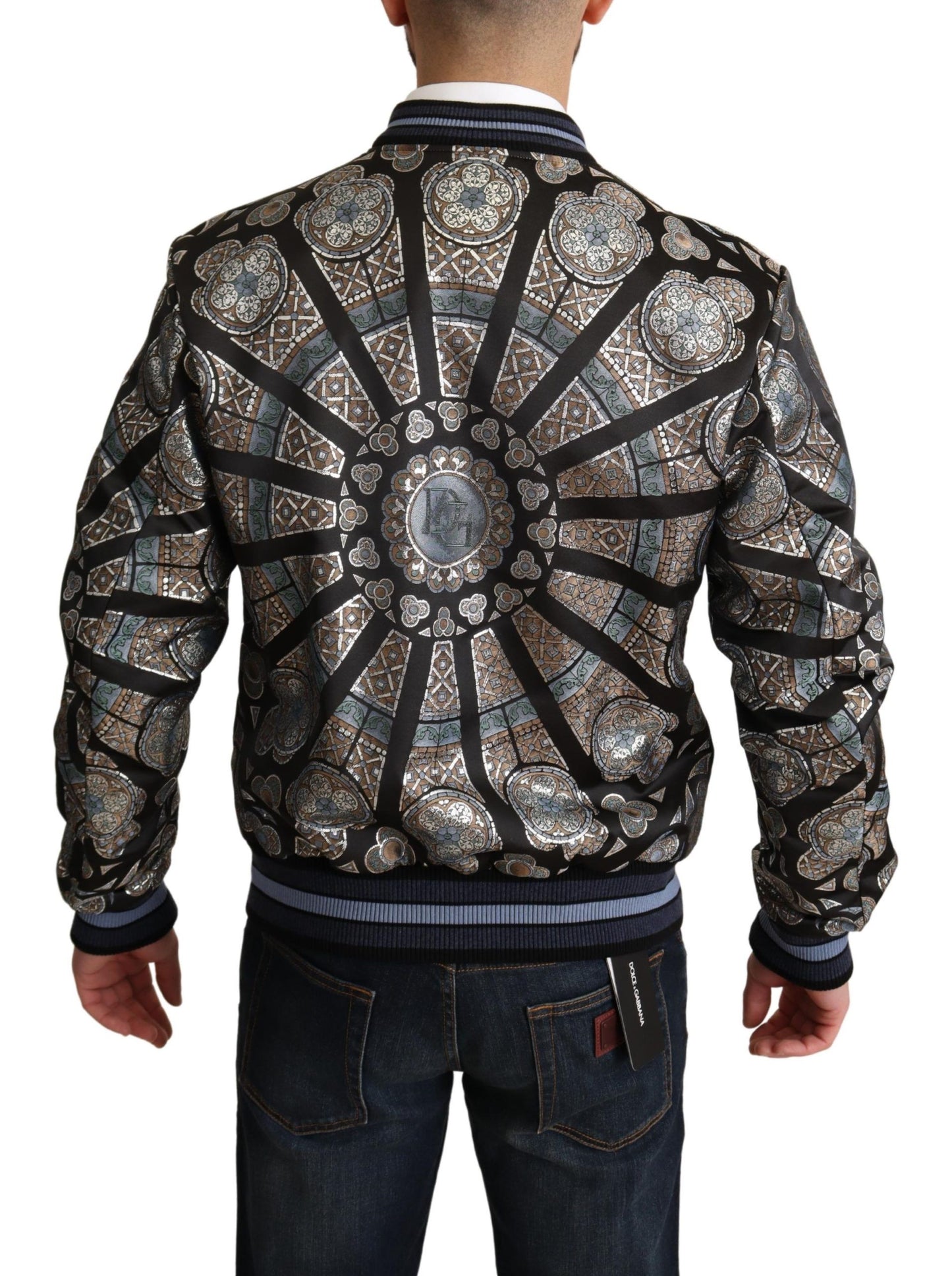 Dolce &amp; Gabbana Bleu Jacquard Motif Bomber Manteau Veste Homme