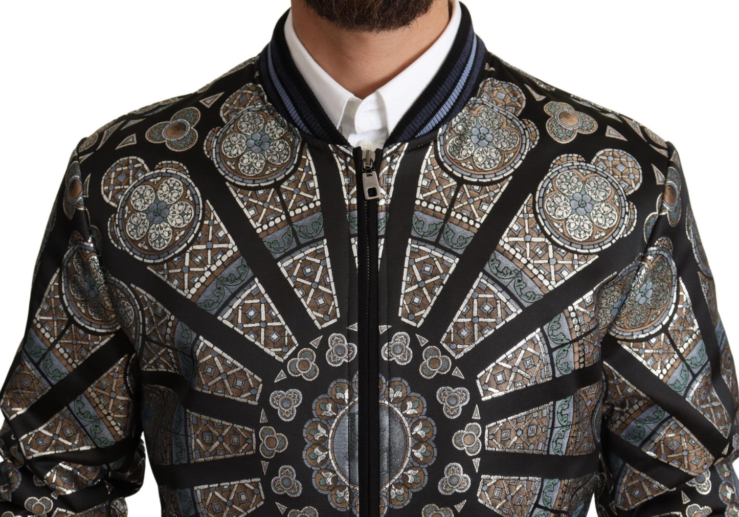 Dolce &amp; Gabbana Bleu Jacquard Motif Bomber Manteau Veste Homme