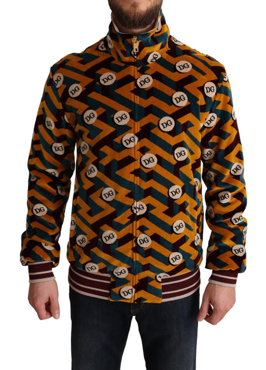 Dolce &amp; Gabbana Veste pull en velours multicolore avec logo DG pour homme