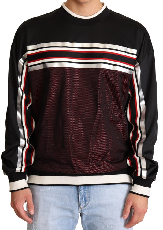 Dolce &amp; Gabbana Schwarz-Roter Mesh-Sportpullover mit Rundhalsausschnitt