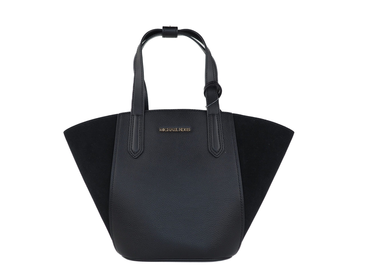 Michael Kors Portia Petit sac à main fourre-tout en daim en cuir grainé (Noir)