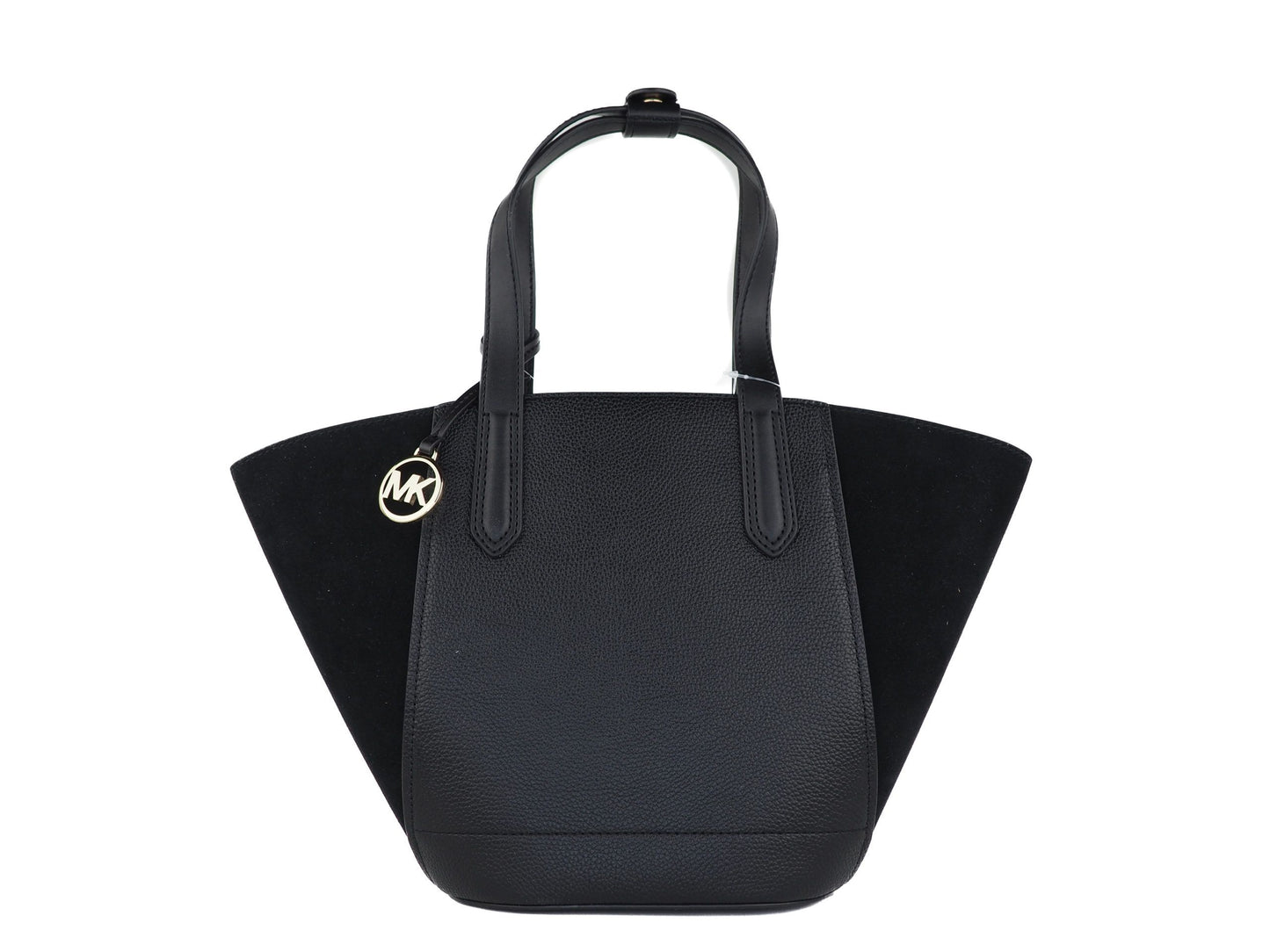 Michael Kors Portia Petit sac à main fourre-tout en daim en cuir grainé (Noir)