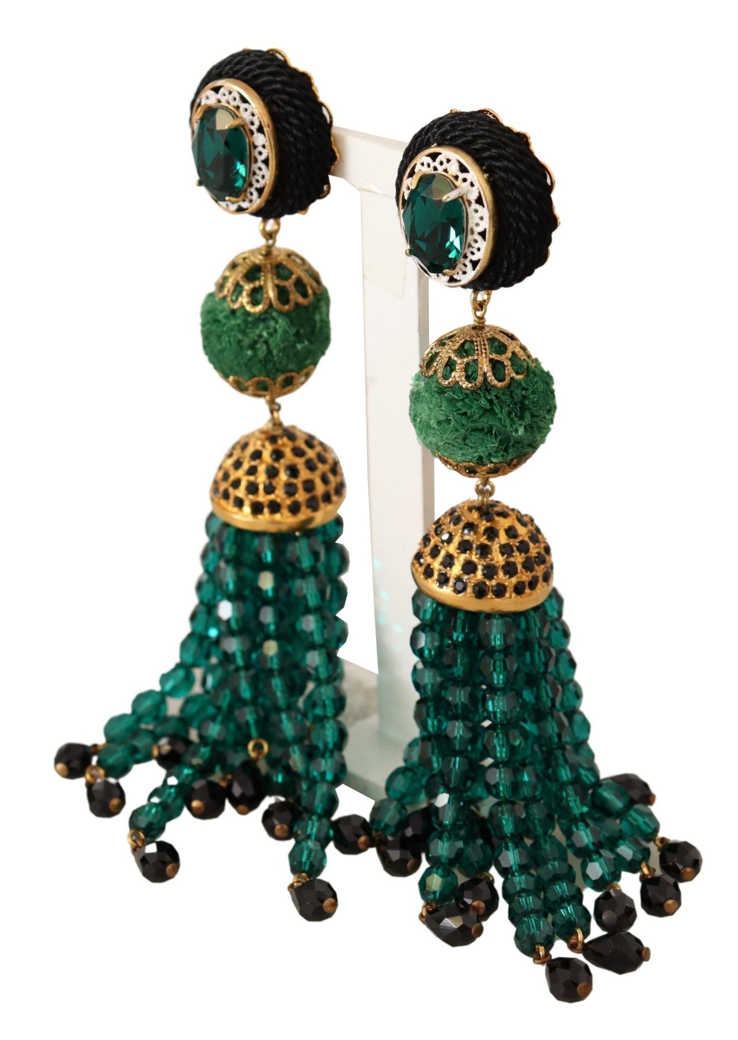 Dolce &amp; Gabbana Boucles d'oreilles pendantes à clip avec cristaux verts dorés