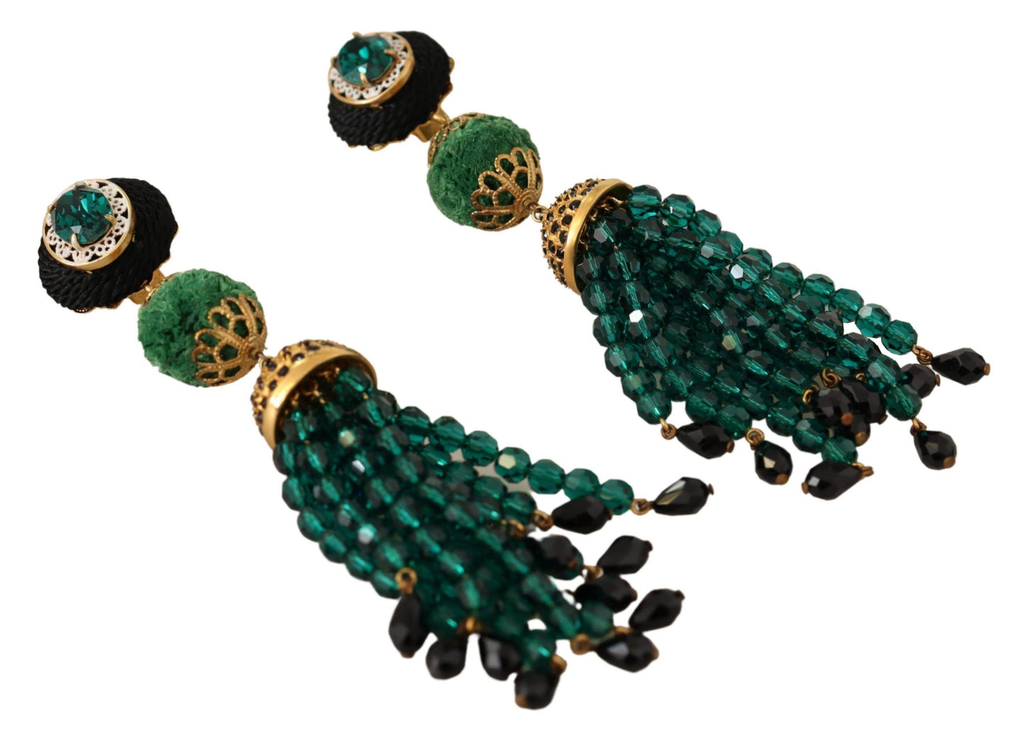 Dolce &amp; Gabbana Boucles d'oreilles pendantes à clip avec cristaux verts dorés