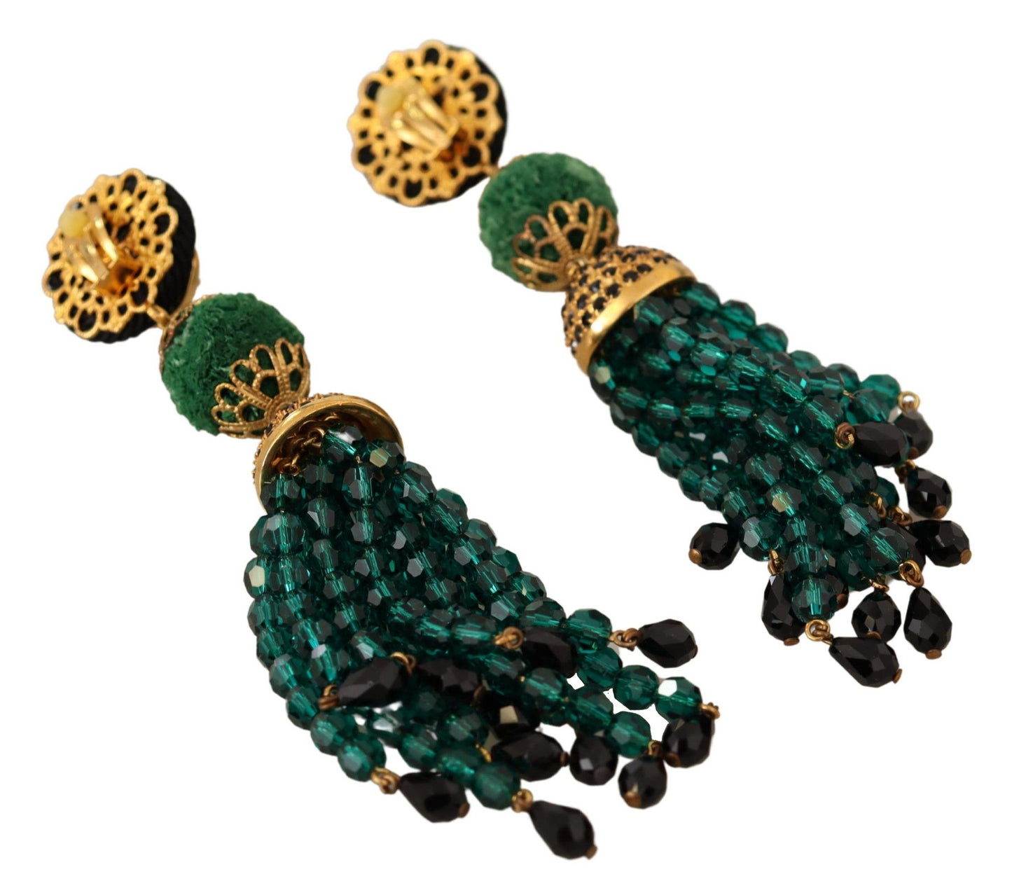 Dolce &amp; Gabbana Boucles d'oreilles pendantes à clip avec cristaux verts dorés