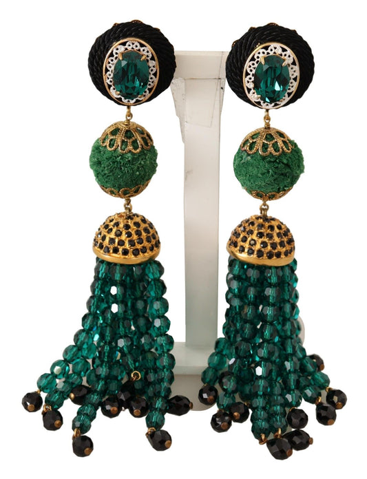 Dolce &amp; Gabbana Boucles d'oreilles pendantes à clip avec cristaux verts dorés