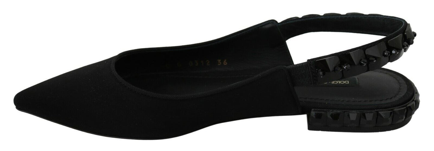 Dolce &amp; Gabbana Chaussures plates noires Slingback Charmeuse