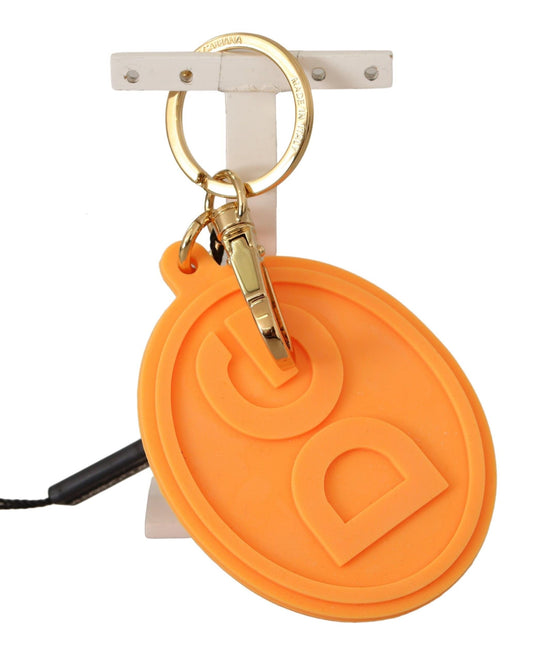 Dolce &amp; Gabbana Orange Gummi DG Logo Gold Messing Metall Schlüsselanhänger