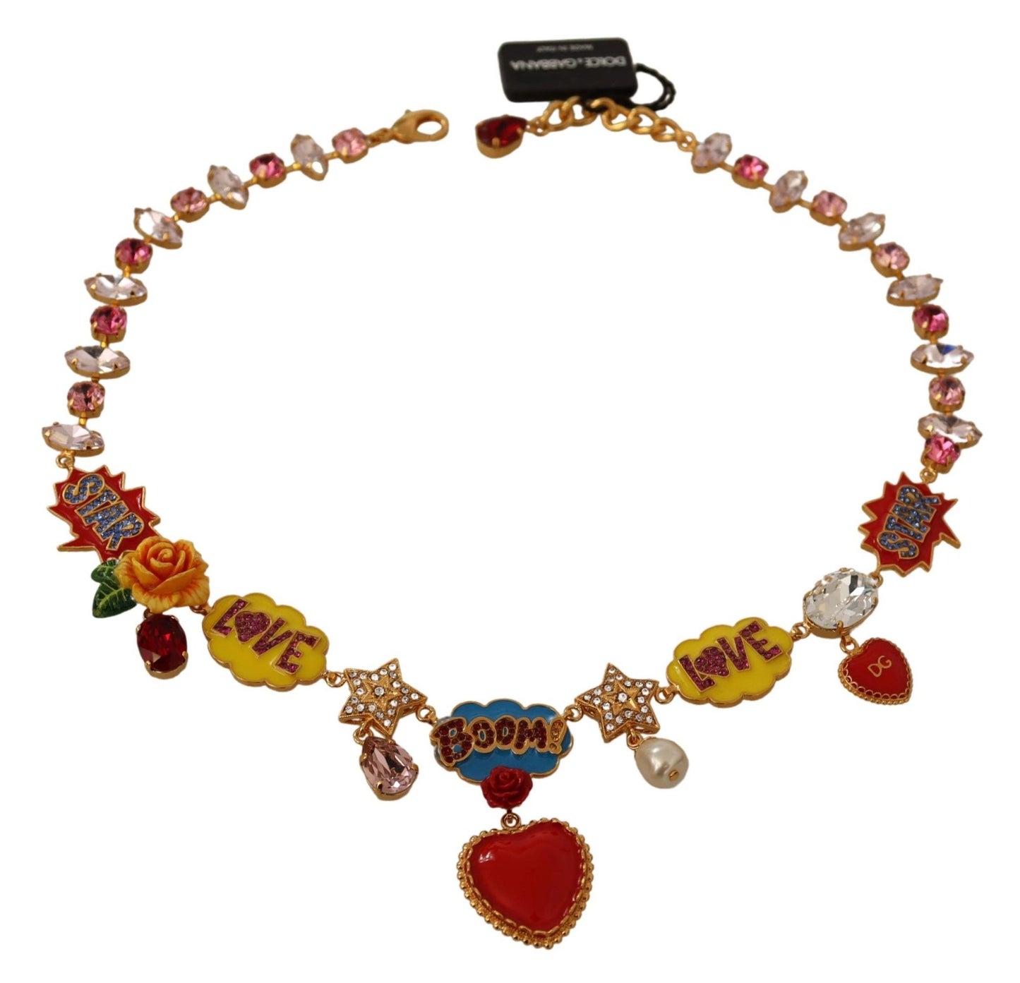 Dolce &amp; Gabbana Chaîne Étoile Coeur Rose Collier Cristal Or Rose Rouge