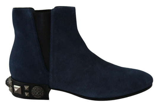 Dolce &amp; Gabbana Chaussures bottes cloutées ornées de daim bleu