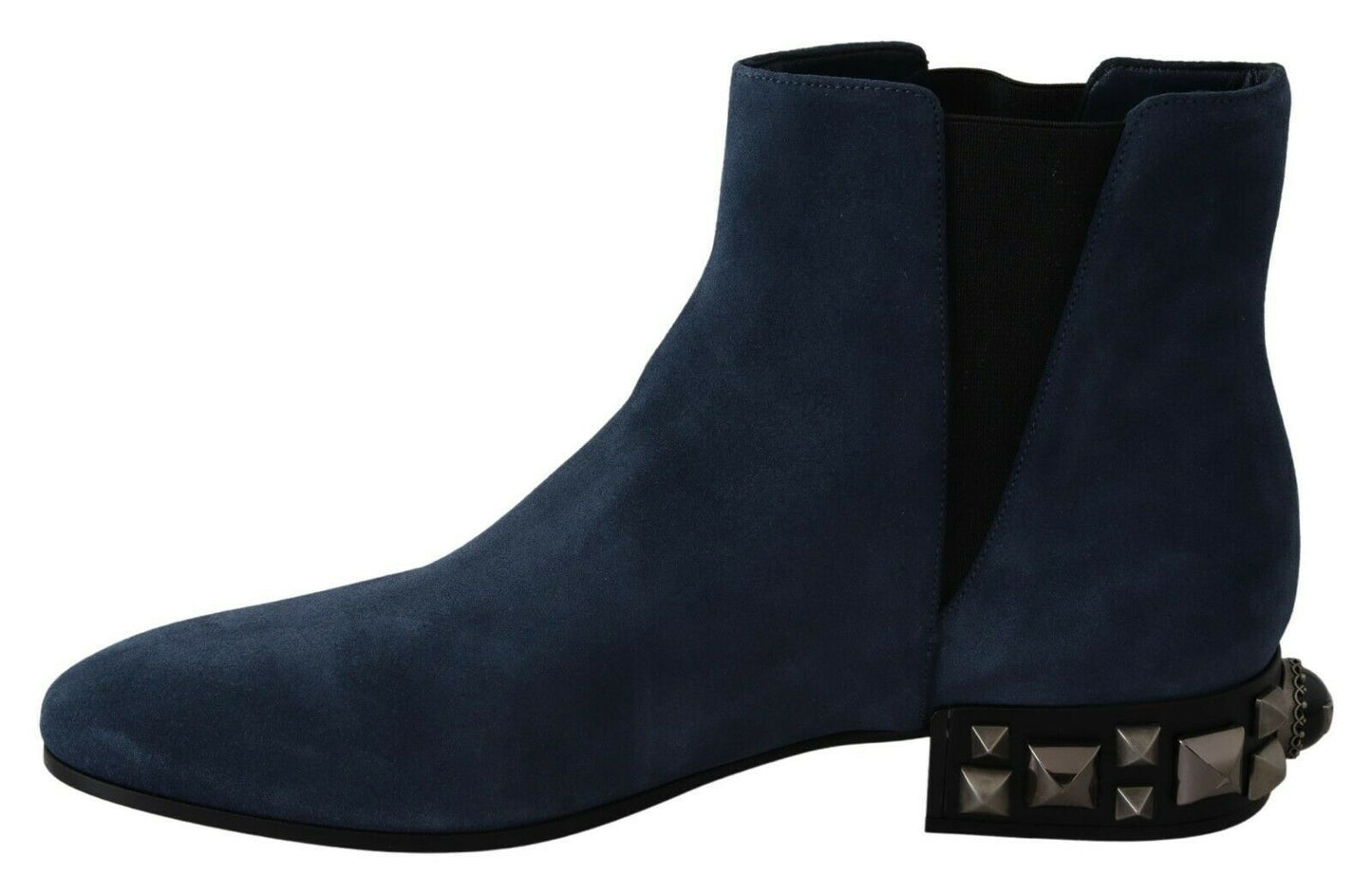 Dolce & Gabbana Chic Blue Suede Mid-Calf Boots with Stud Details