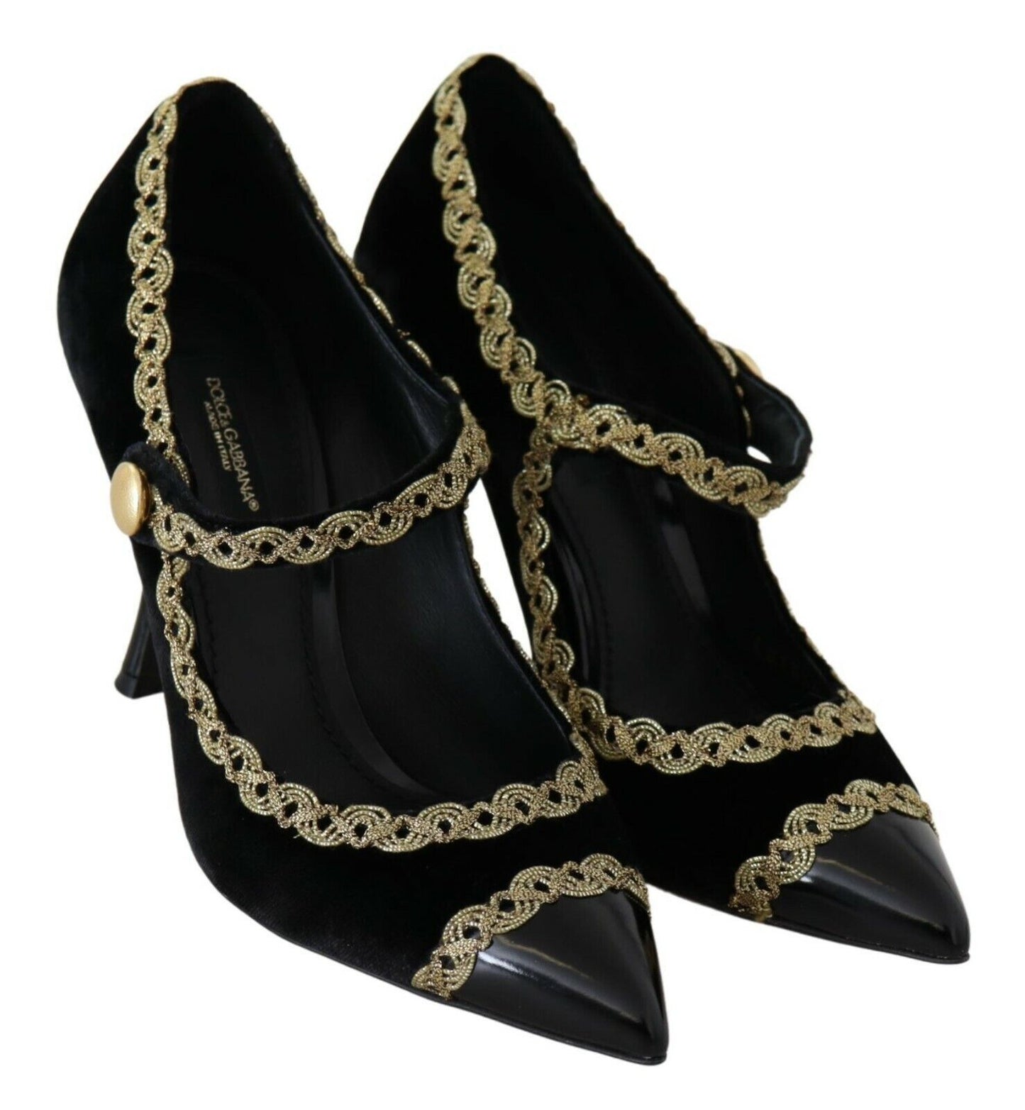 Dolce &amp; Gabbana Escarpins Mary Jane en velours ornés noirs