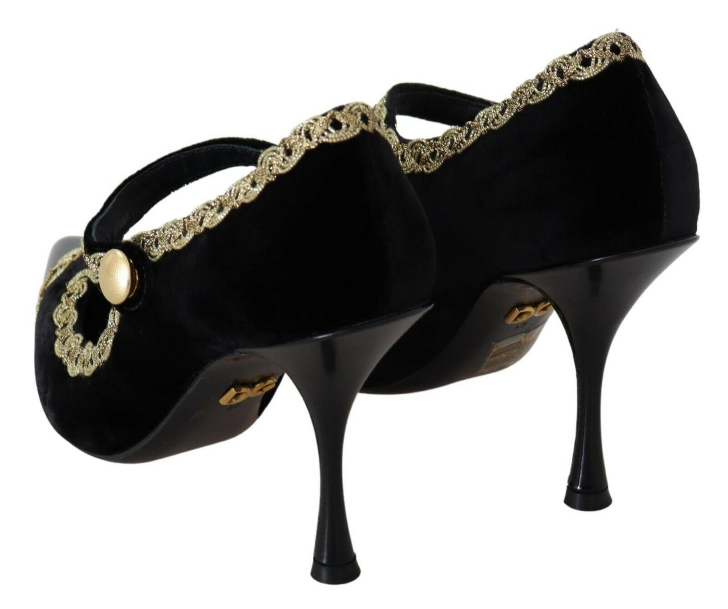 Dolce & Gabbana Elegant Gold-Embroidered Black Velvet Pumps