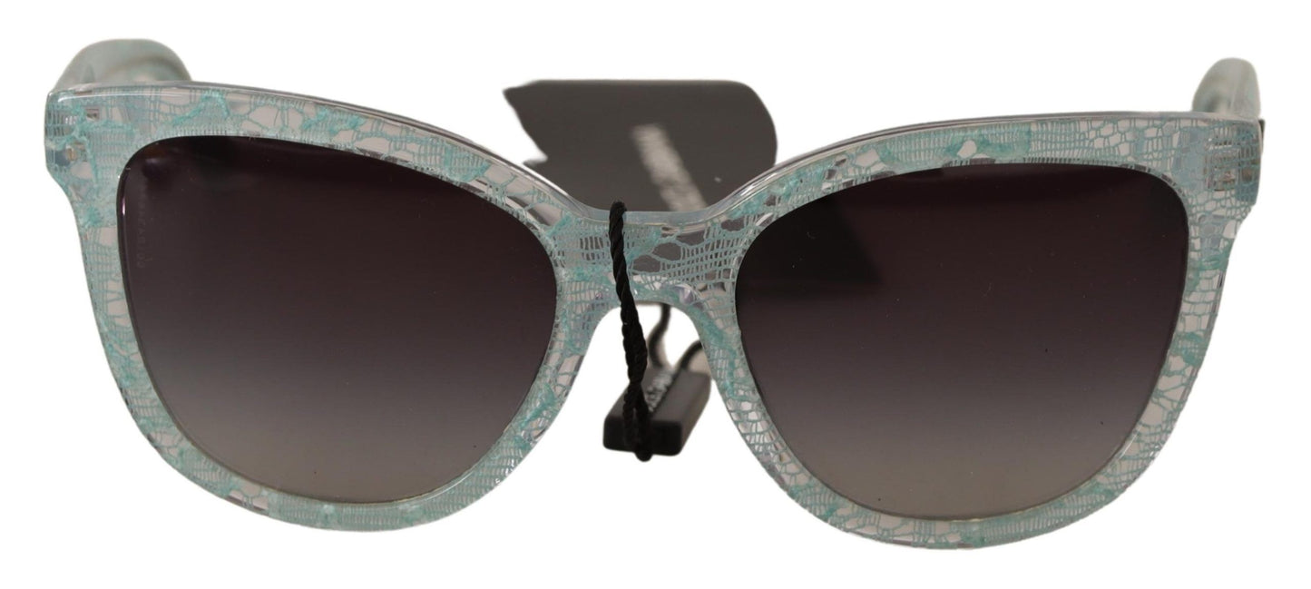 Dolce &amp; Gabbana Lunettes de soleil papillon en acétate de cristal et dentelle bleue DG4190