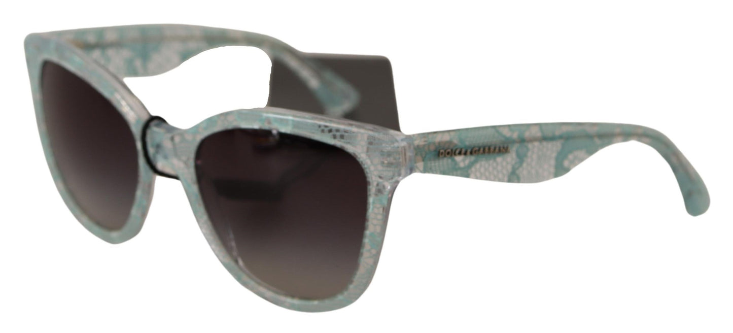 Dolce &amp; Gabbana Lunettes de soleil papillon en acétate de cristal et dentelle bleue DG4190