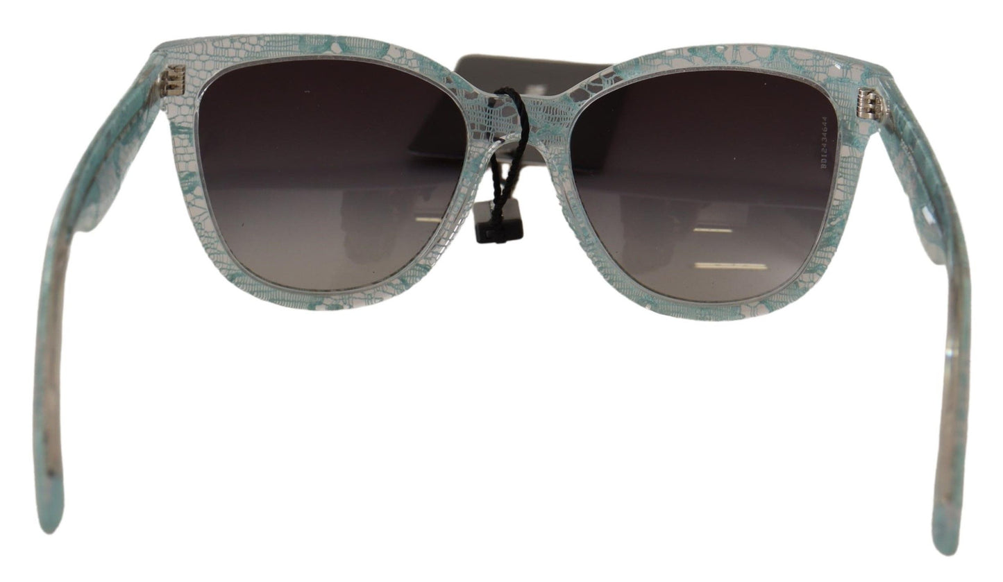 Dolce &amp; Gabbana Lunettes de soleil papillon en acétate de cristal et dentelle bleue DG4190