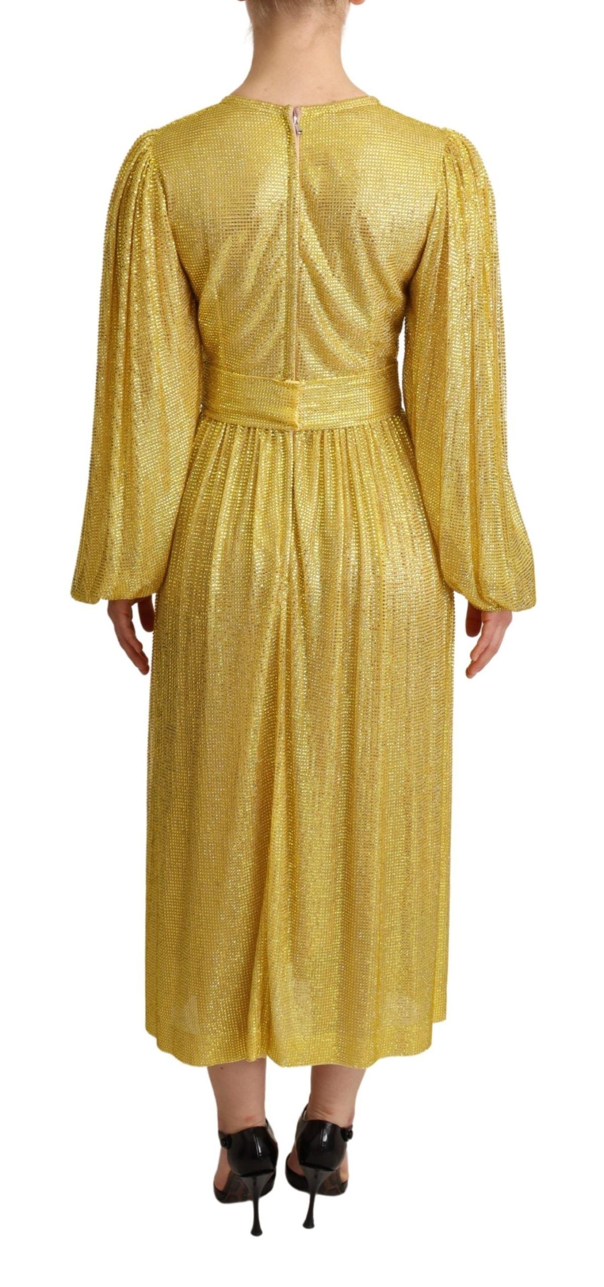 Dolce &amp; Gabbana Robe longue plissée en maille cristal jaune