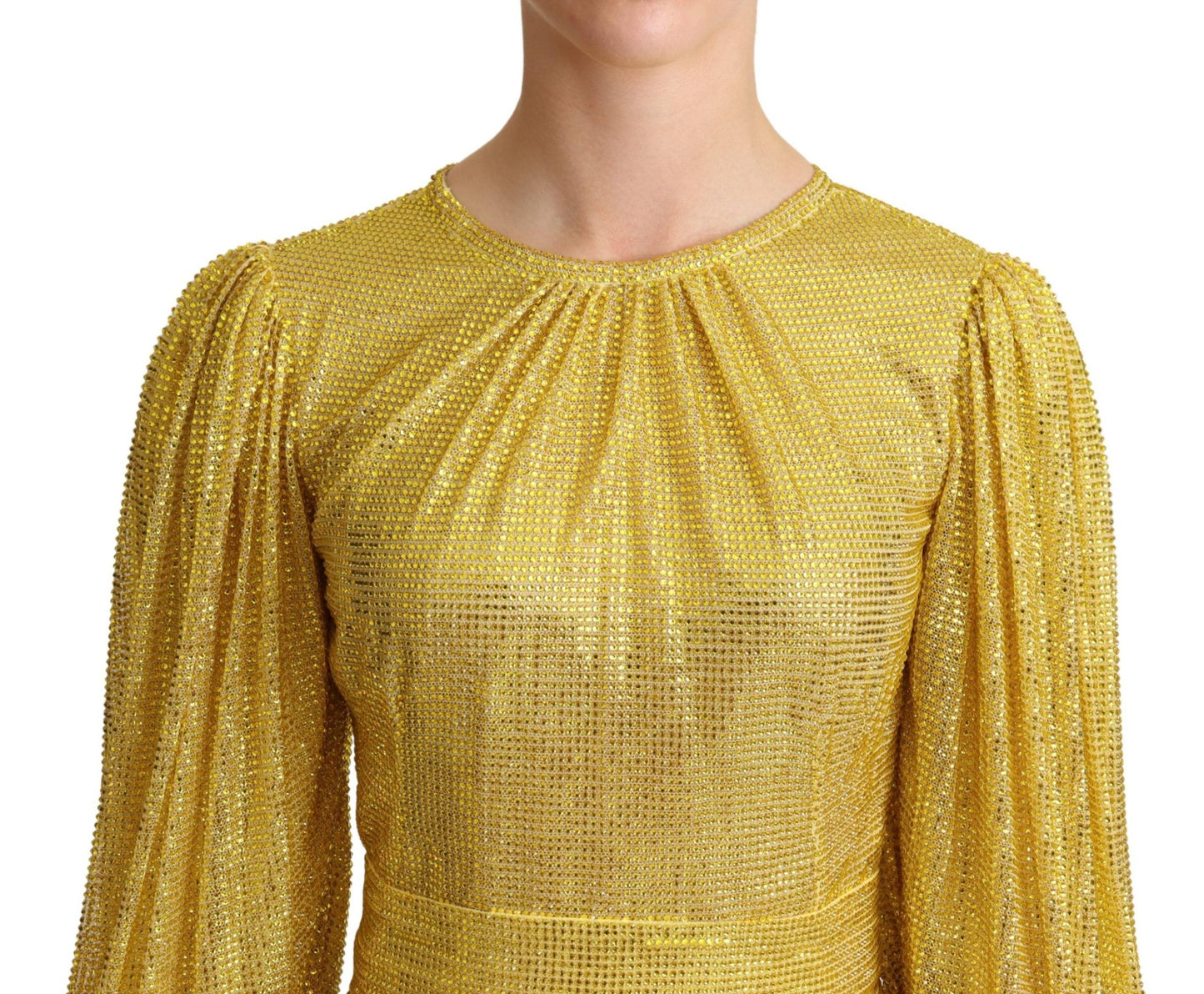 Dolce &amp; Gabbana Robe longue plissée en maille cristal jaune