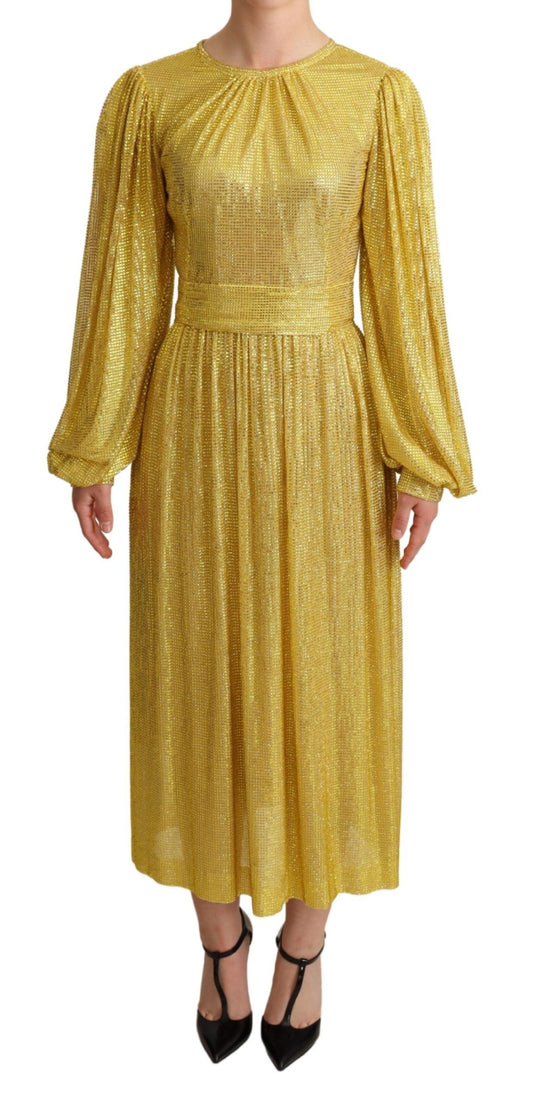 Dolce &amp; Gabbana Robe longue plissée en maille cristal jaune