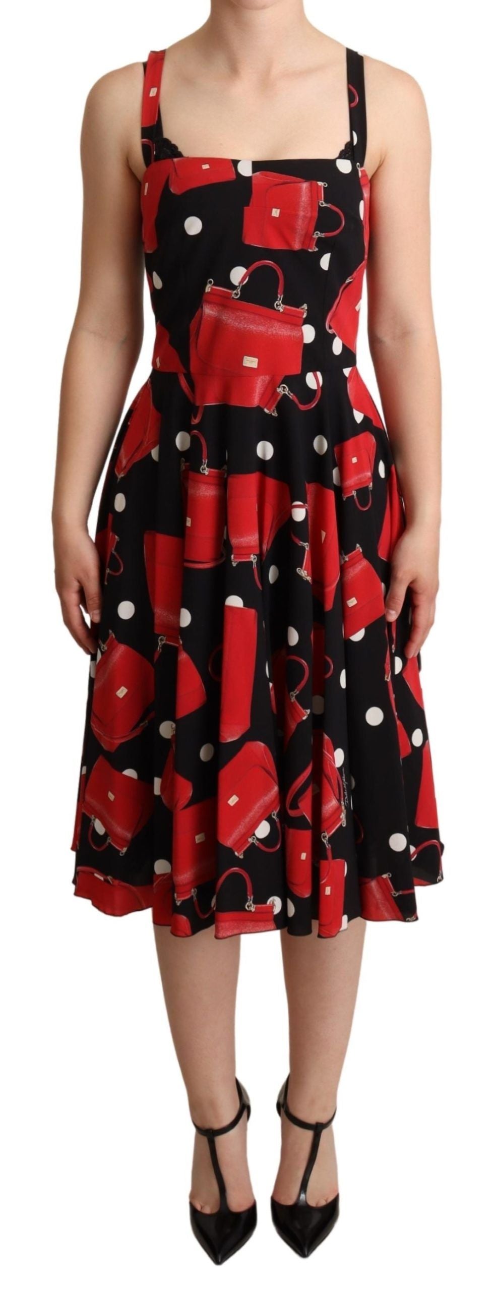 Dolce &amp; Gabbana Mittellanges A-Linien-Kleid mit Taschenprint in Schwarz und Rot