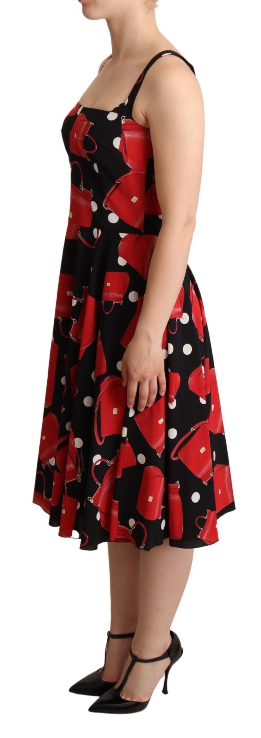 Dolce &amp; Gabbana Mittellanges A-Linien-Kleid mit Taschenprint in Schwarz und Rot