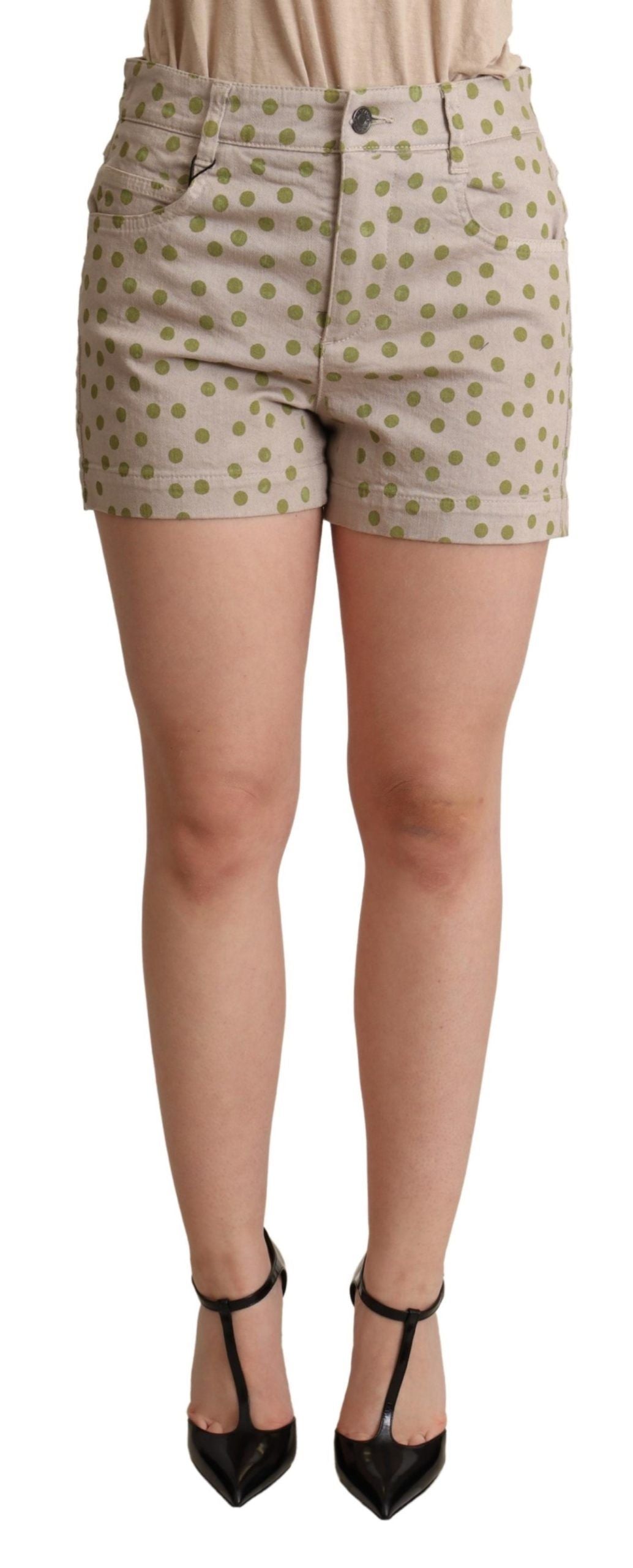 Dolce &amp; Gabbana Short stretch en coton denim beige à pois