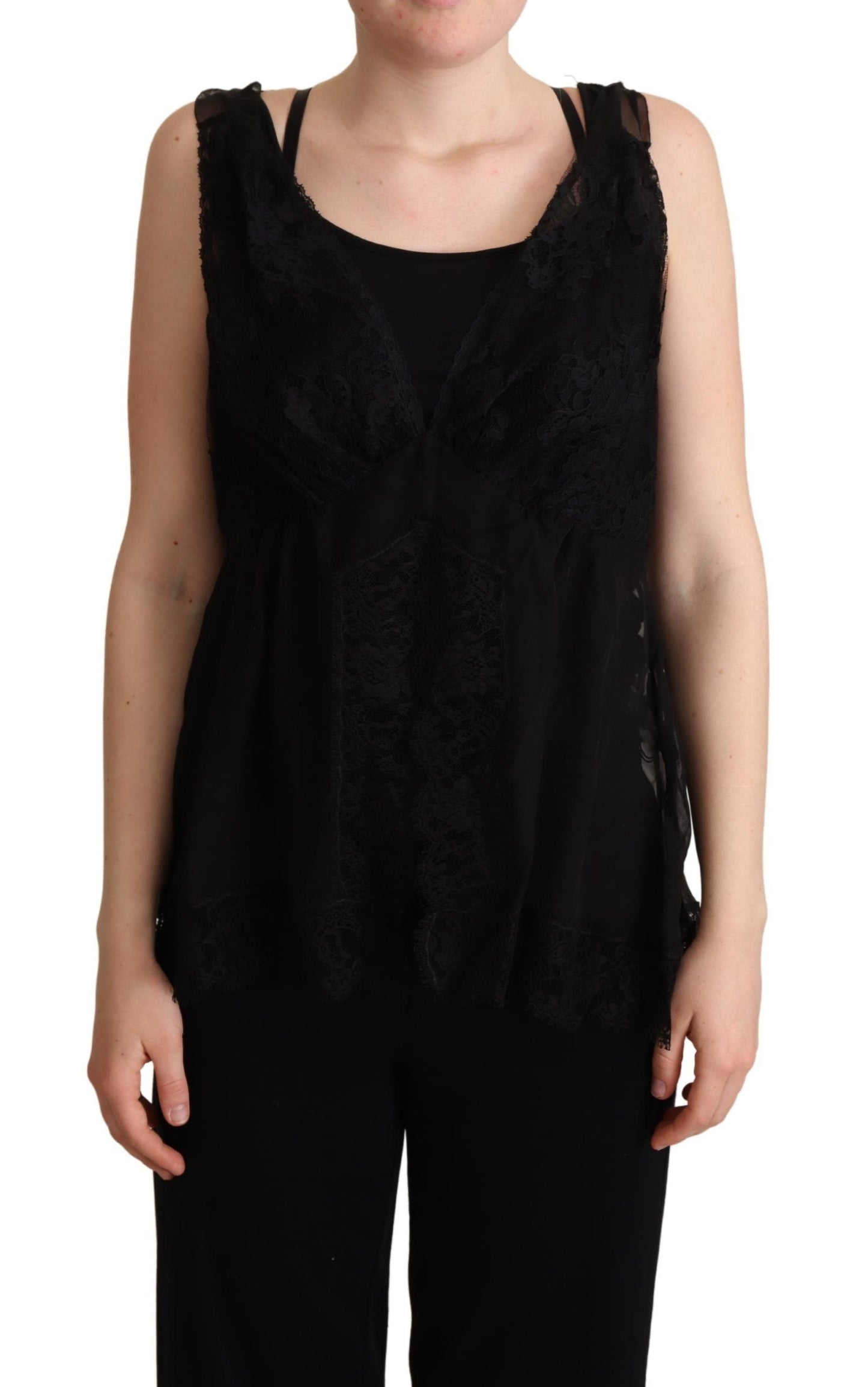 Dolce & Gabbana Lustrous Silk-Blend Lace Trim Camisole