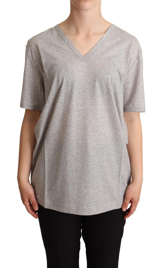 Dolce &amp; Gabbana T-shirt gris uni à col en V 100 % coton