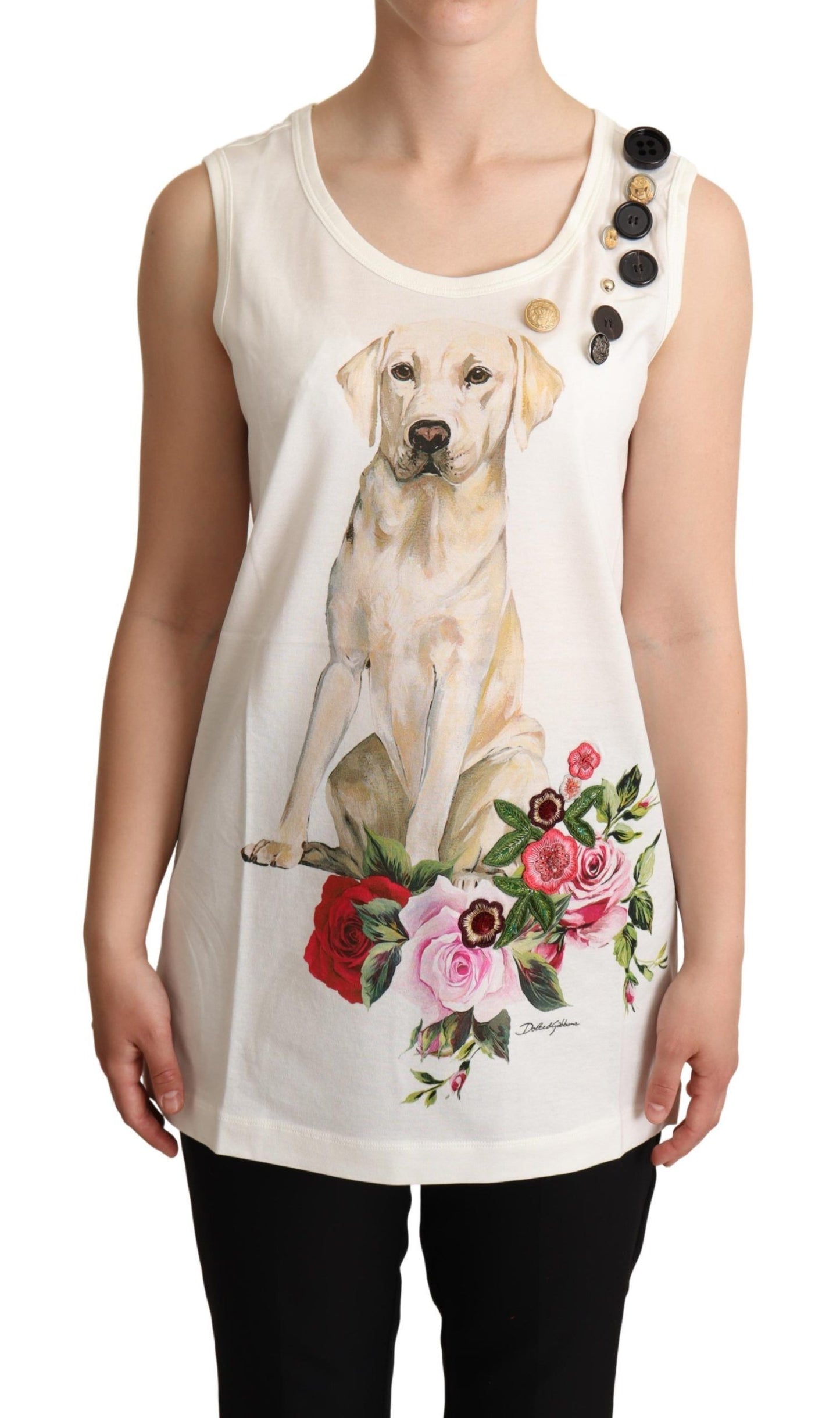 Dolce &amp; Gabbana T-shirt orné à imprimé floral et chien blanc