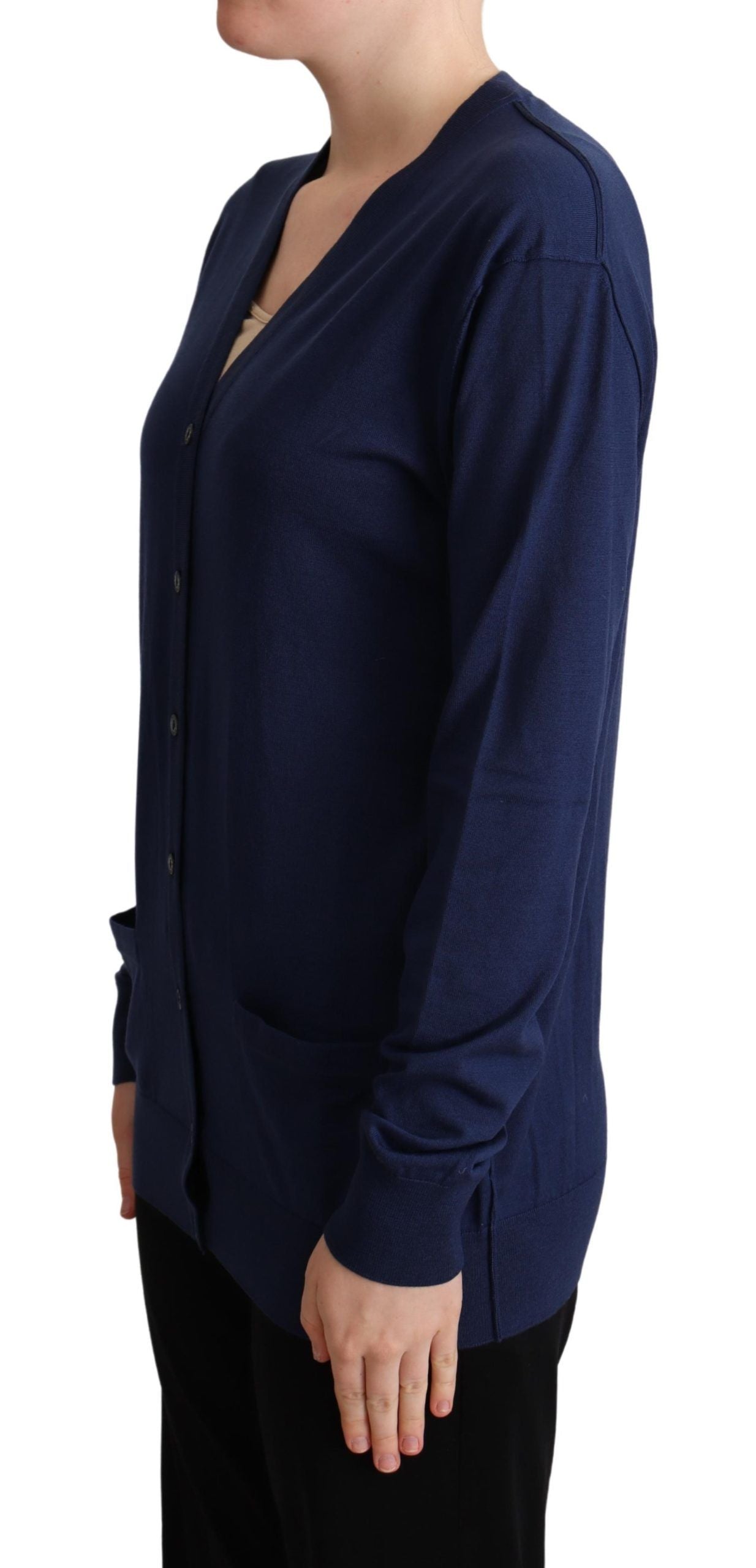 Dolce &amp; Gabbana Pull cardigan boutonné en laine vierge bleue