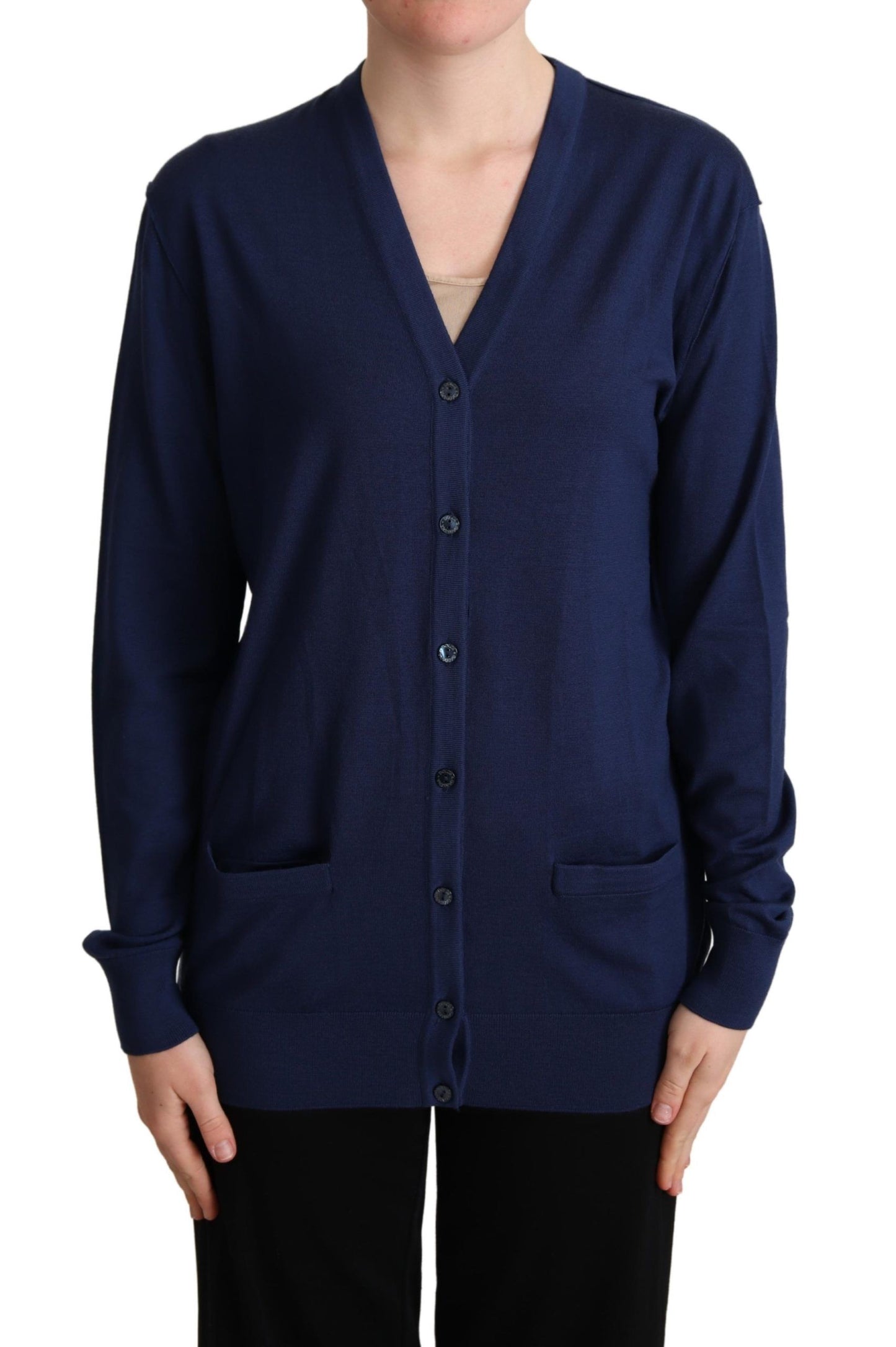 Dolce &amp; Gabbana Pull cardigan boutonné en laine vierge bleue