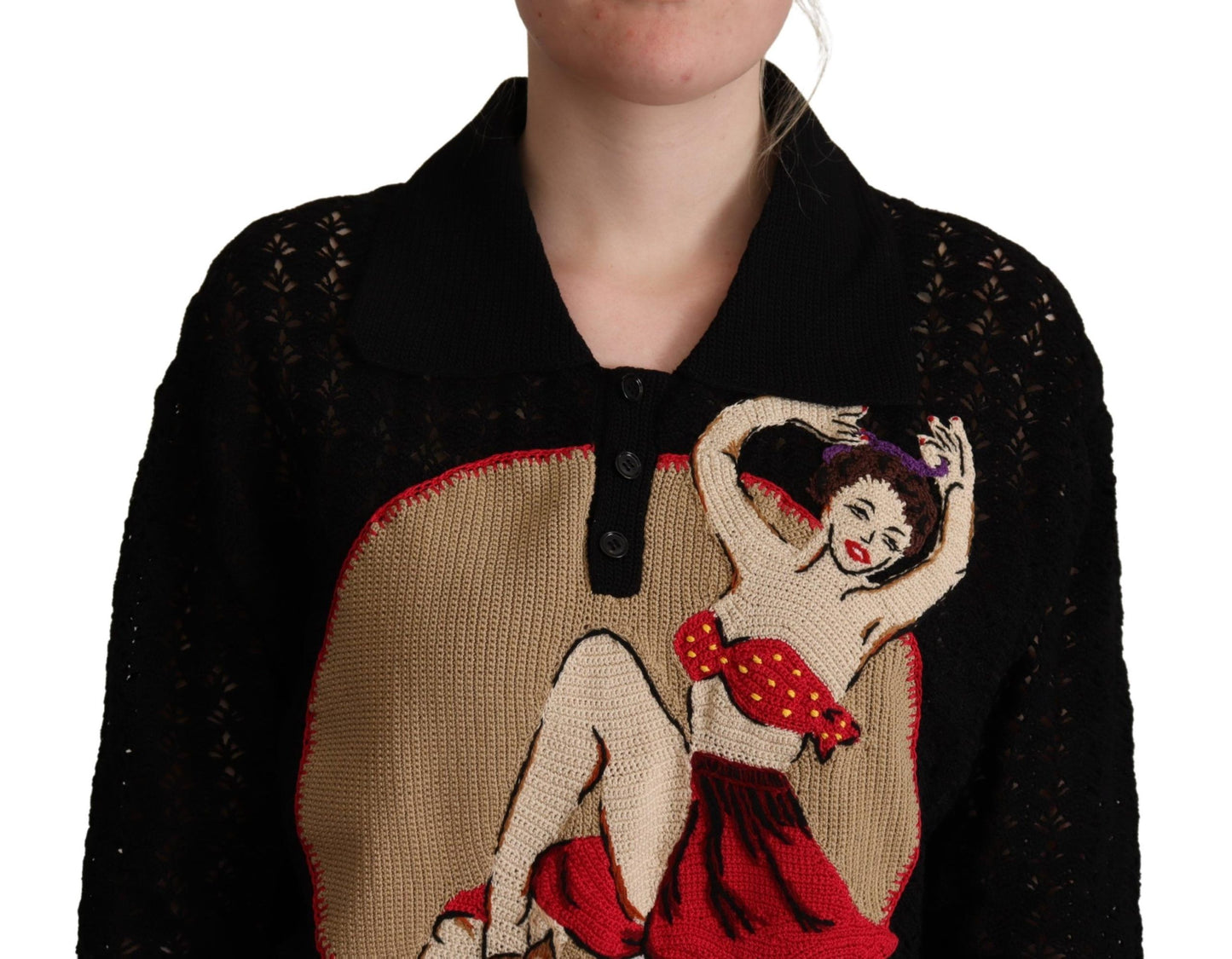 Dolce &amp; Gabbana Schwarzer bestickter gestrickter Baumwollpullover