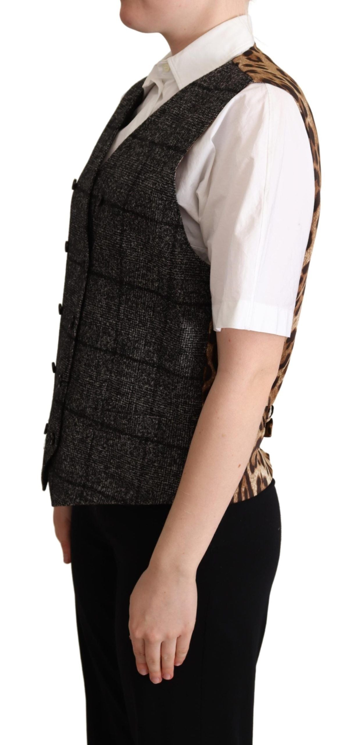 Dolce &amp; Gabbana Gilet en laine gris à imprimé léopard