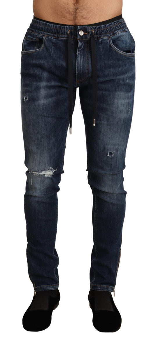 Dolce &amp; Gabbana Jean en denim stretch en lambeaux de coton bleu