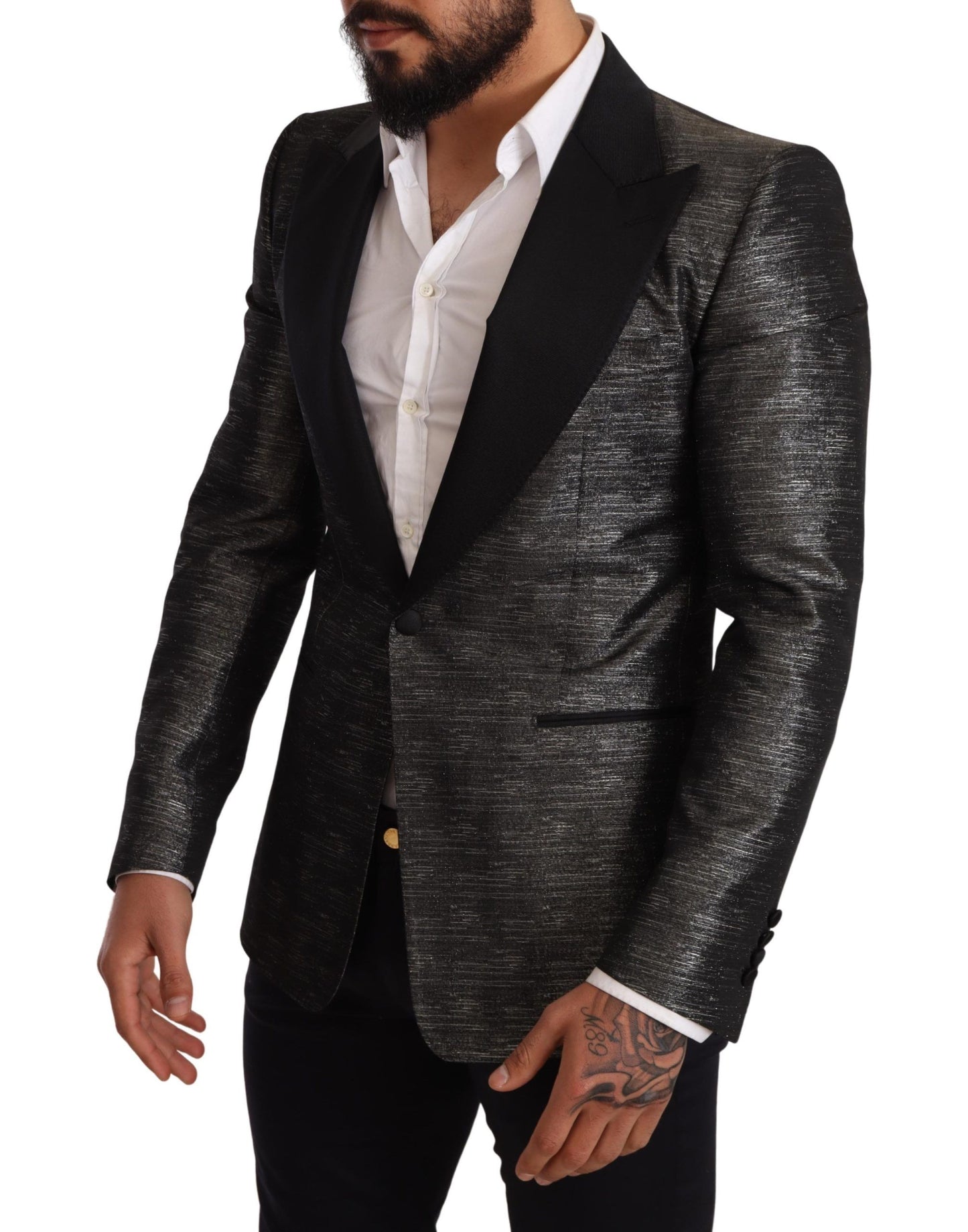 Dolce &amp; Gabbana Blazer de smoking slim noir métallisé gris