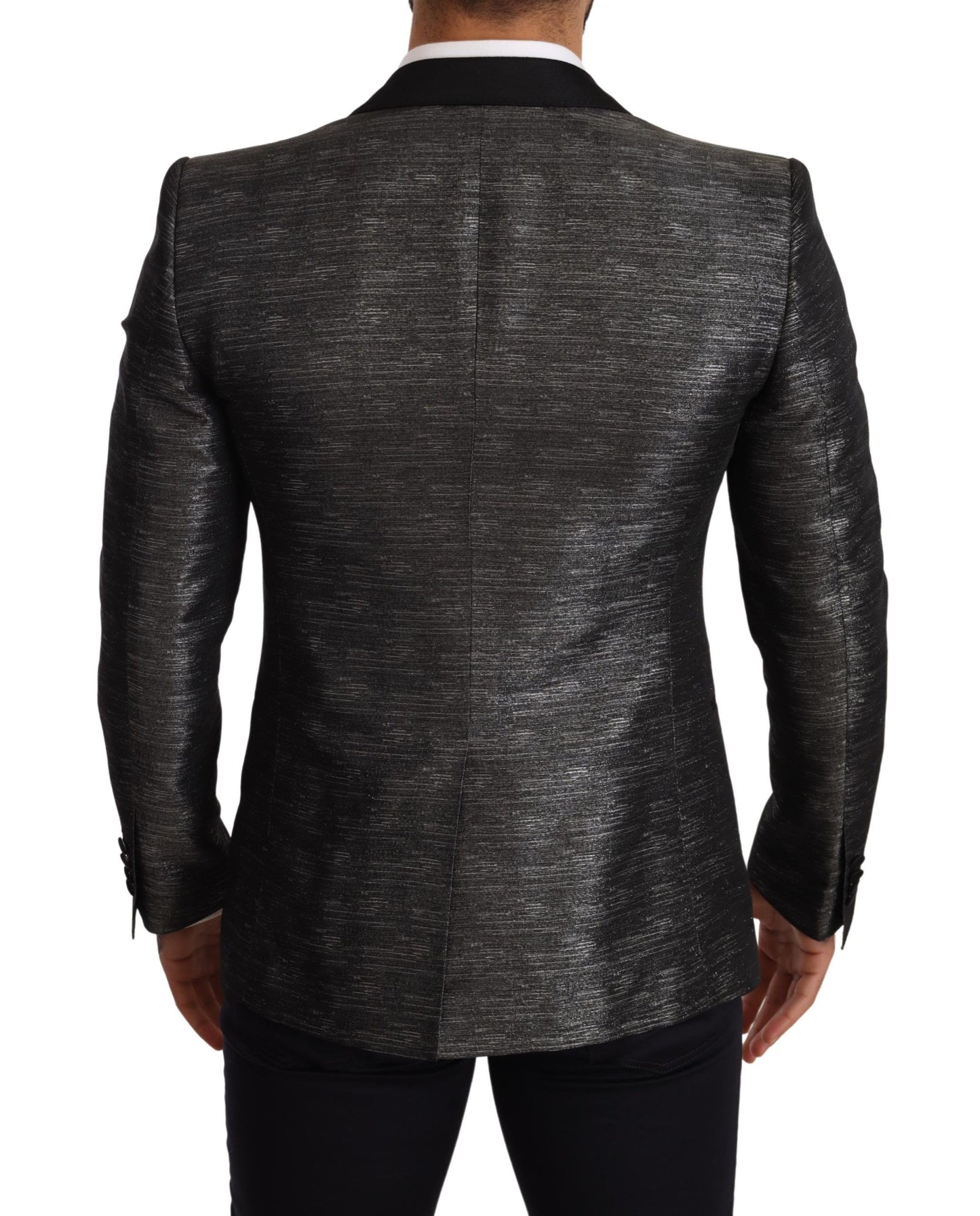 Dolce &amp; Gabbana Blazer de smoking slim noir métallisé gris