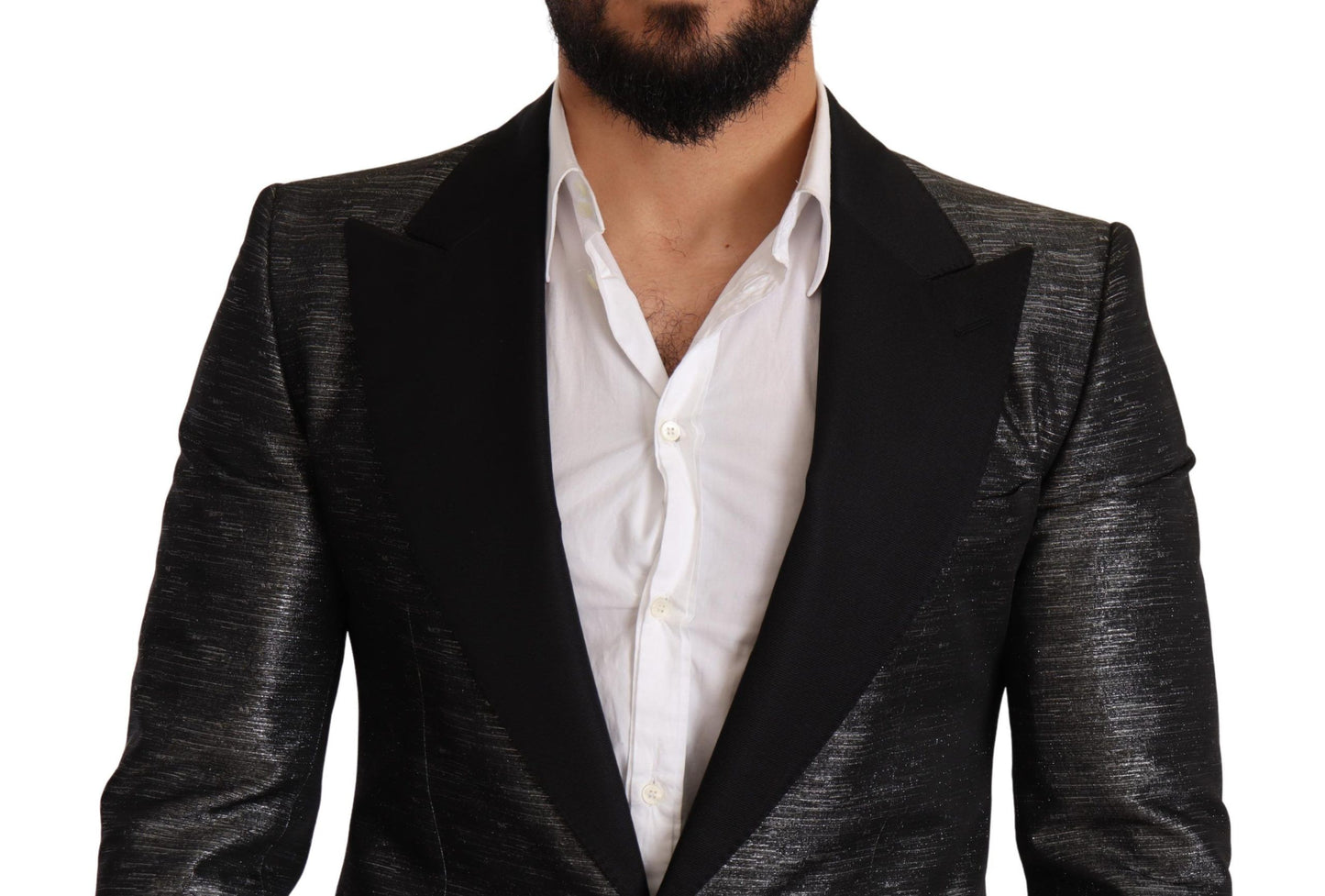 Dolce &amp; Gabbana Blazer de smoking slim noir métallisé gris