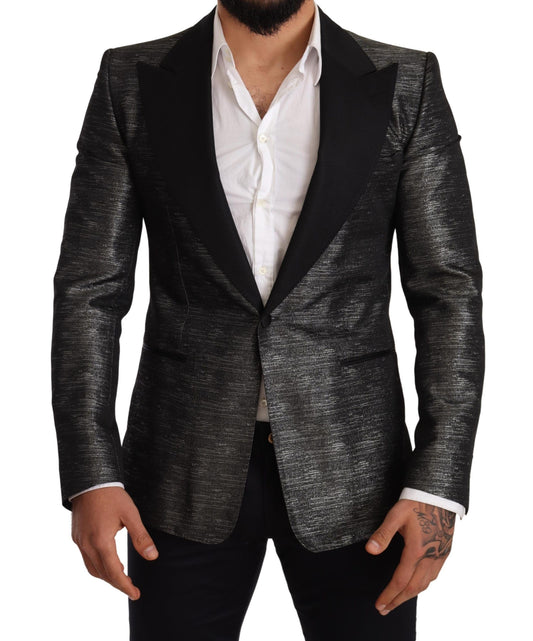 Dolce &amp; Gabbana Blazer de smoking slim noir métallisé gris