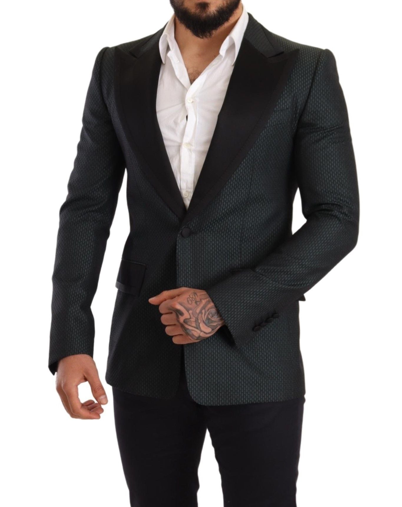 Dolce &amp; Gabbana Schwarz Grün Slim Fit Mantel Jacke Blazer