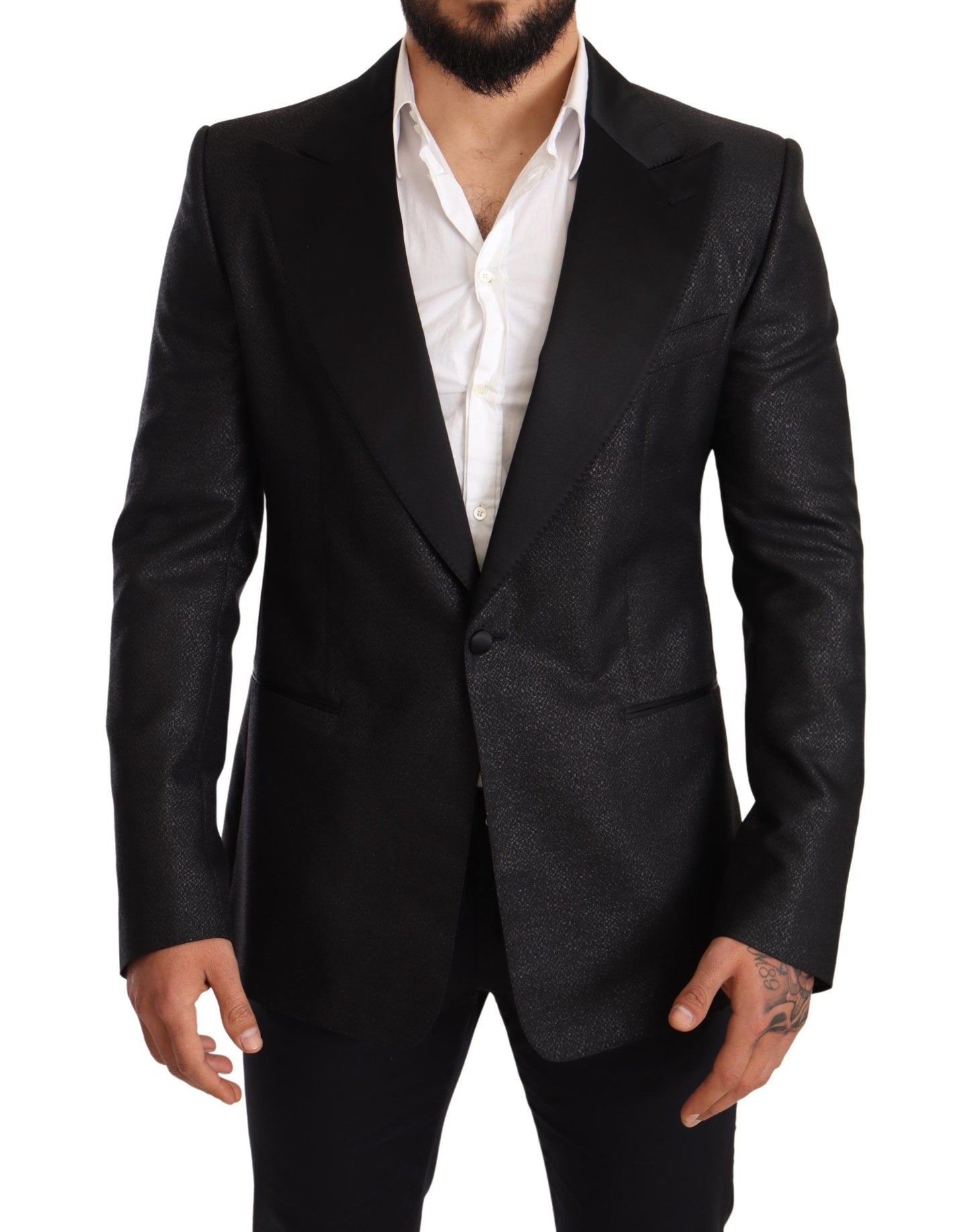 Dolce &amp; Gabbana Blazer de smoking veste slim métallisé noir