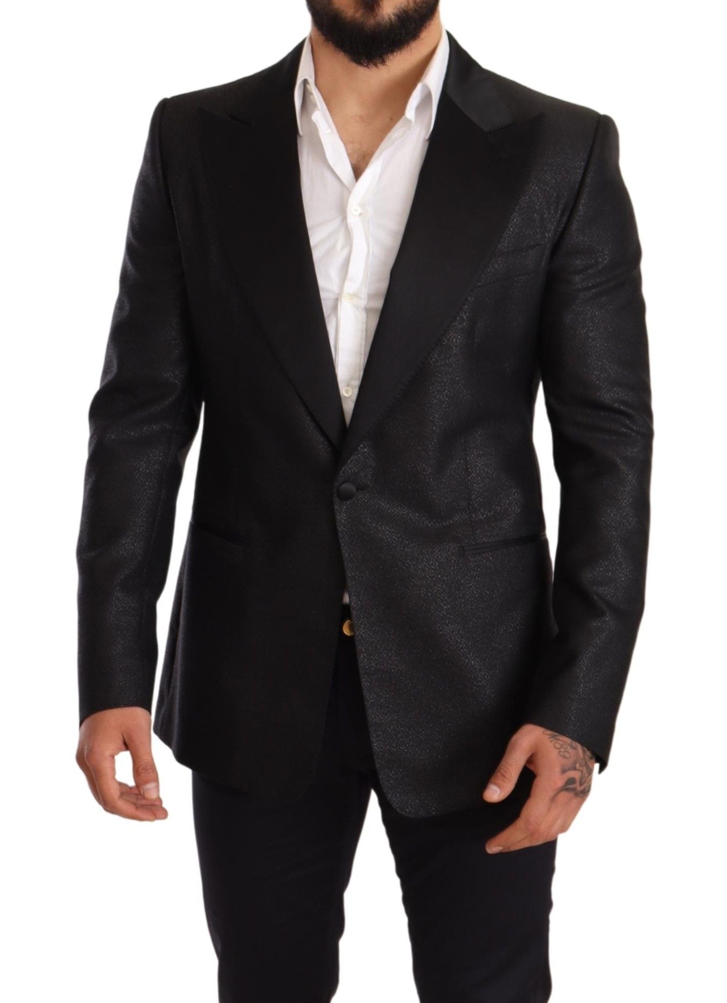 Dolce &amp; Gabbana Blazer de smoking veste slim métallisé noir