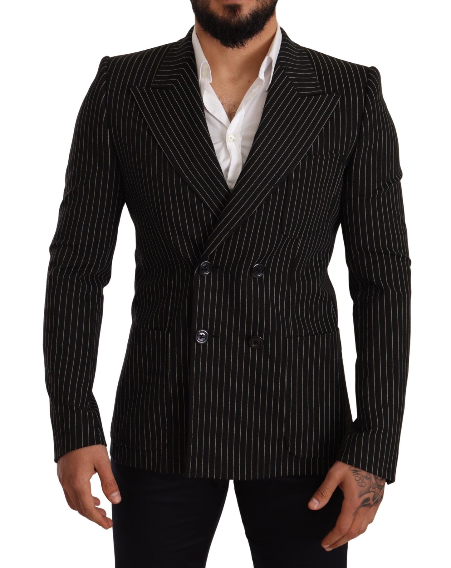 Dolce &amp; Gabbana Schwarz-weiß gestreifter Slim-Fit-Mantelblazer