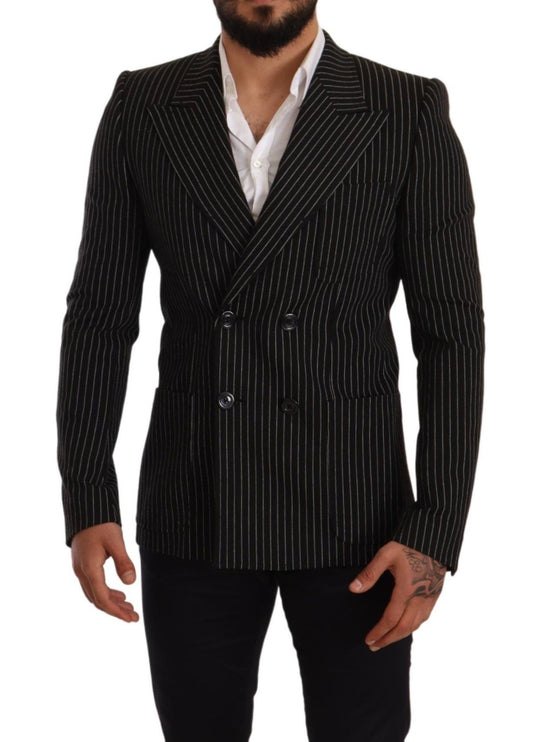 Dolce &amp; Gabbana Schwarz-weiß gestreifter Slim-Fit-Mantelblazer