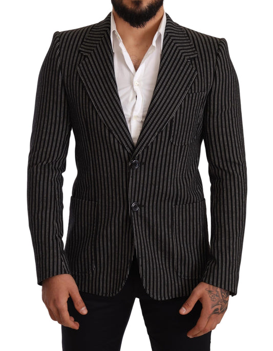 Dolce &amp; Gabbana Blazer en laine coupe slim à rayures noires